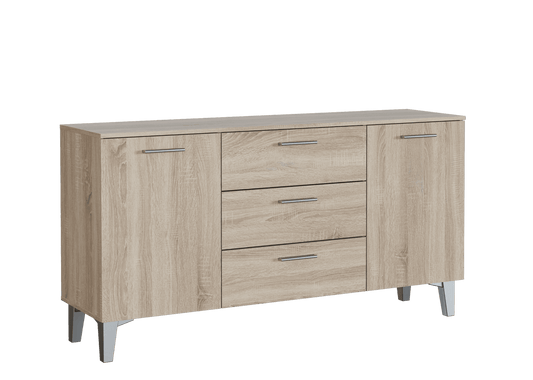 Santino Sonoma Oak Effect Large Wide 2 Door / 3 Drawer Sideboard - Wood Velvet