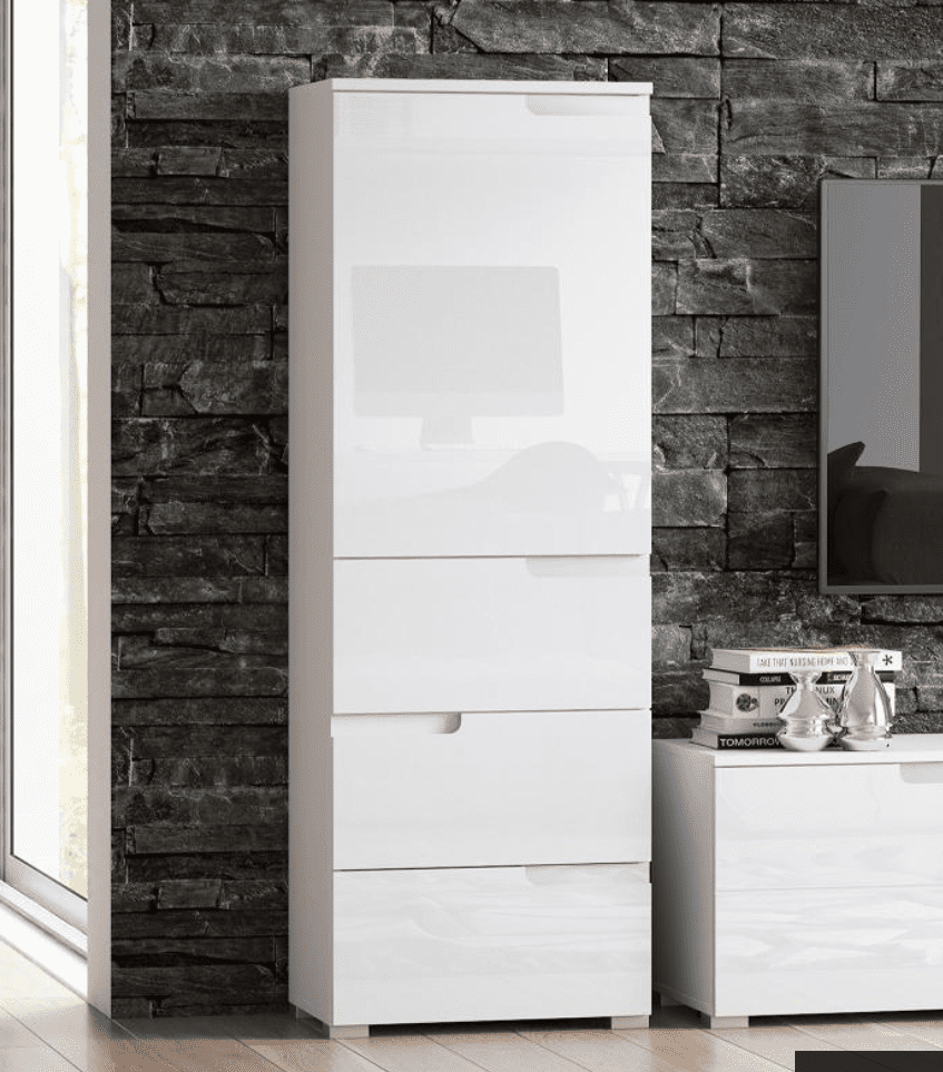 Santino White Gloss Slim Tallboy Storage Unit with Cupboard and Drawers S11 - Wood Velvet
