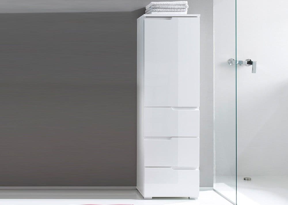 Santino White Gloss Slim Tallboy Storage Unit with Cupboard and Drawers S11 - Wood Velvet