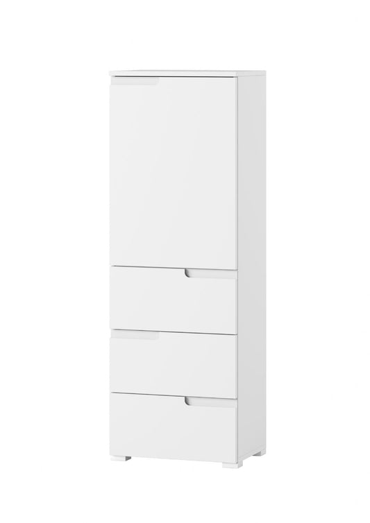 Santino White Gloss Slim Tallboy Storage Unit with Cupboard and Drawers S11 - Wood Velvet