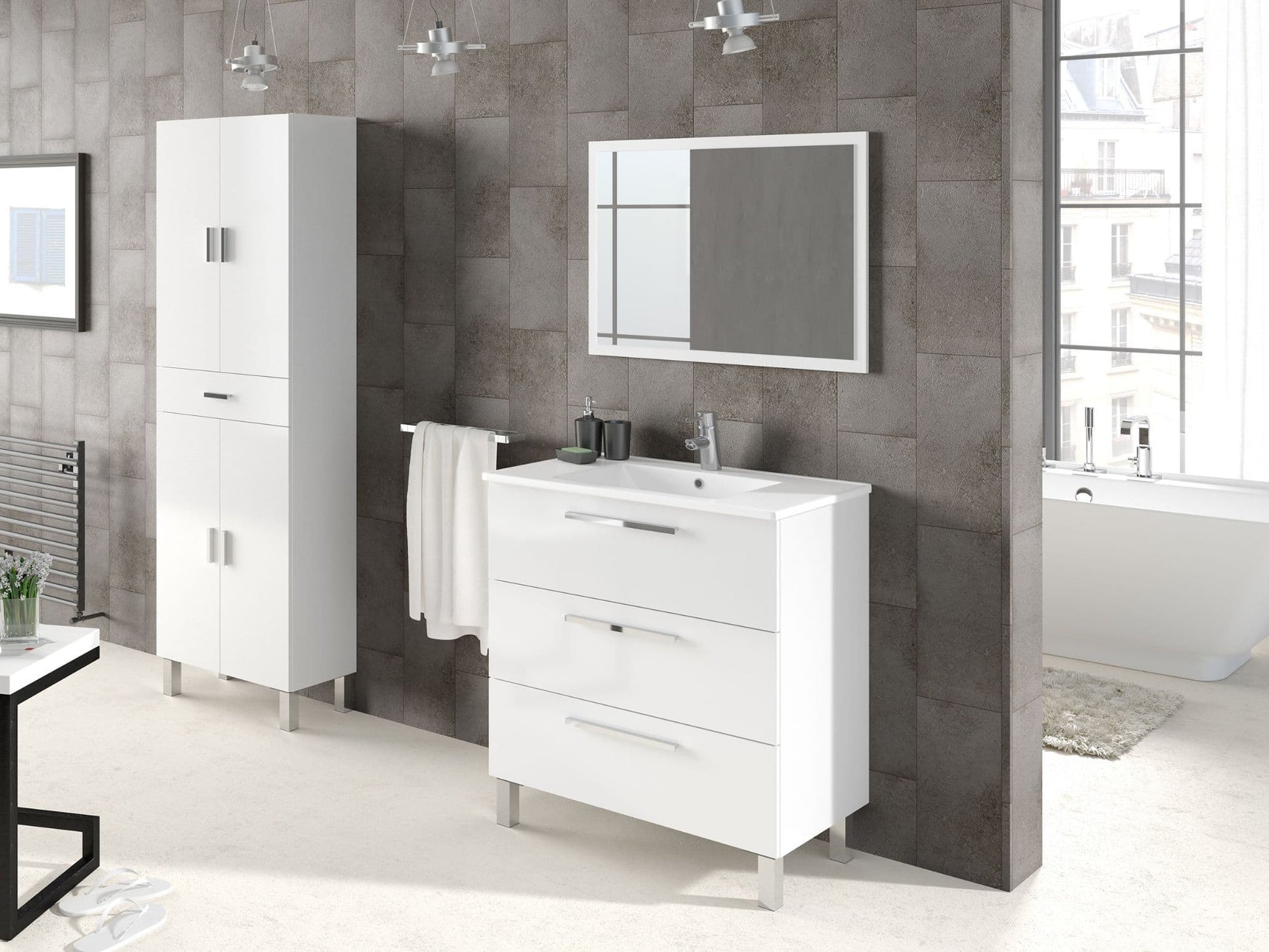Valdo Bathroom Vanity Sink With Undersink Cupboard White Gloss - Wood Velvet