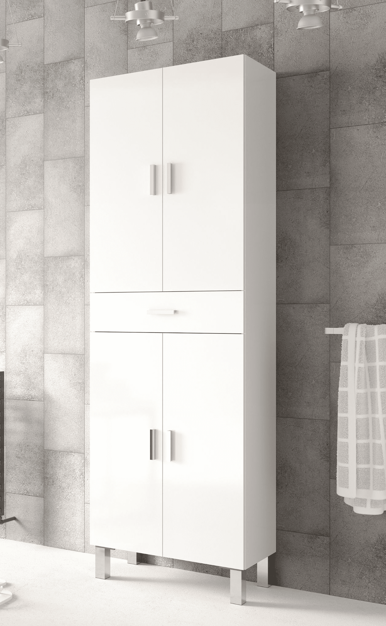Valdo Tall Bathroom Cupboard White Gloss - Wood Velvet