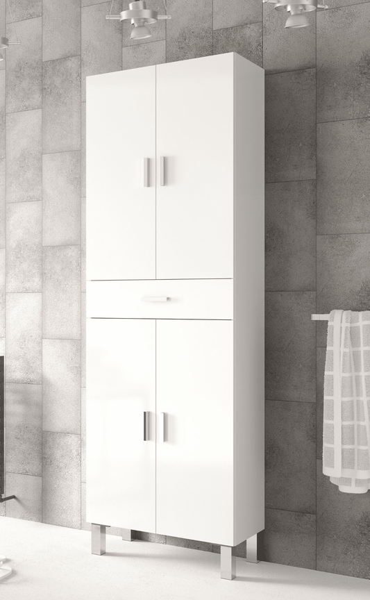 Valdo Tall Bathroom Cupboard White Gloss - Wood Velvet