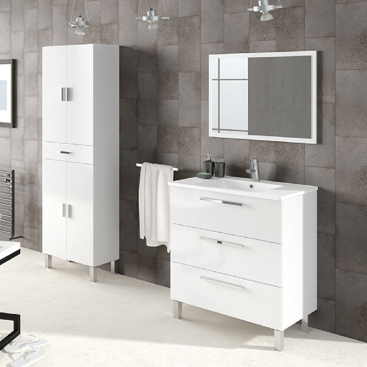 Valdo Tall Bathroom Cupboard White Gloss - Wood Velvet