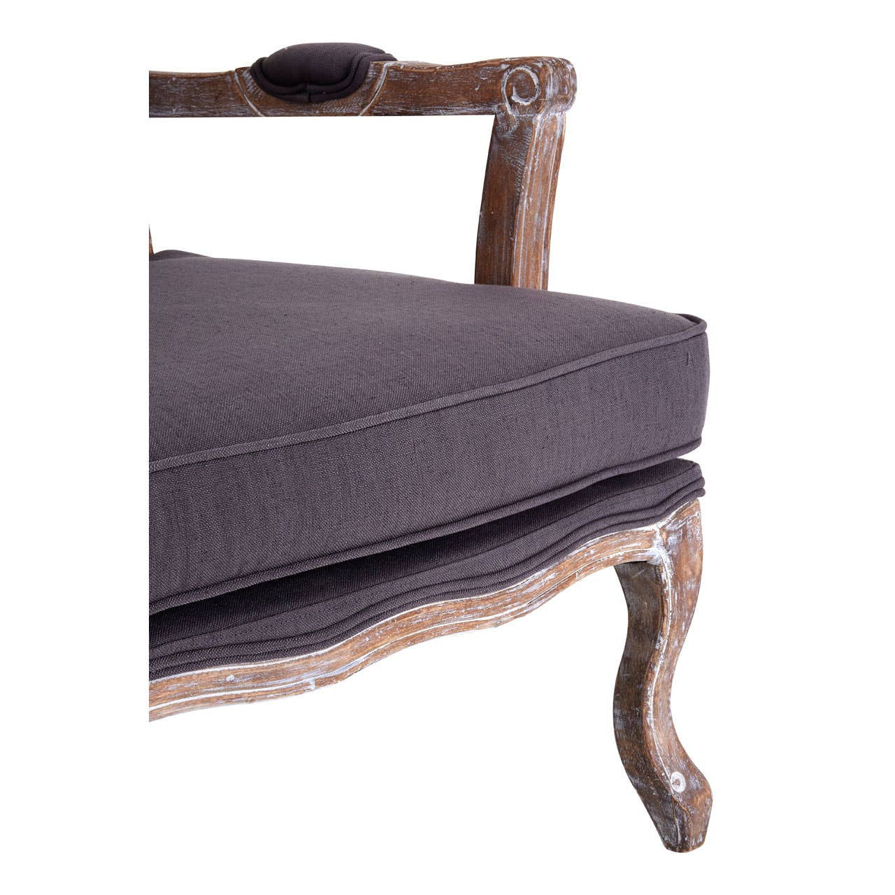 Antique-look Hardwood Frame Statement Chair And Footstool In Rococo Grey Linen Mix  | Wood Velvet - Wood Velvet