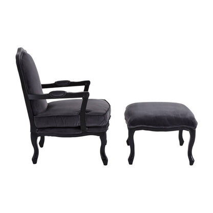 Antique-look Hardwood Frame Statement Chair And Footstool In Dark Grey Linen & Black Wood | Wood Velvet (Copy) - Wood Velvet