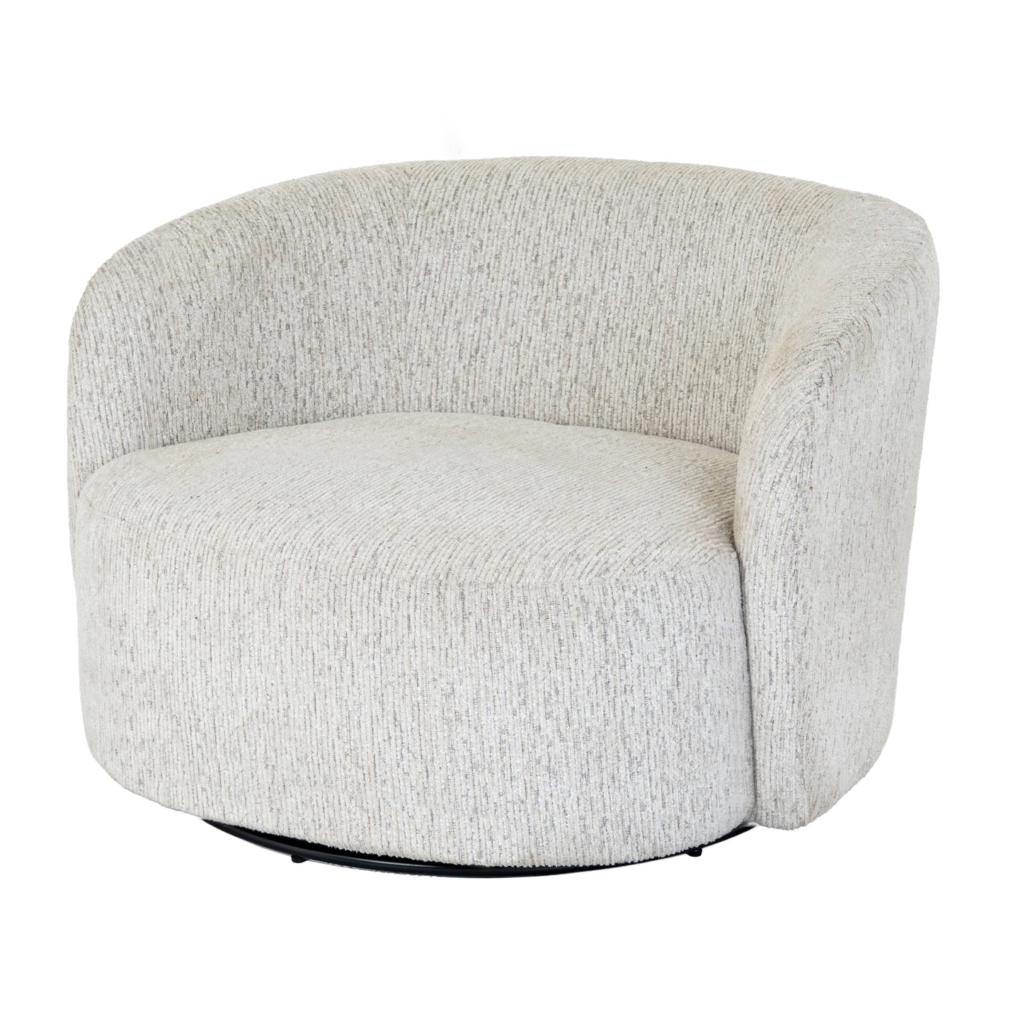 Alluring Curve Swivel Chair In Soft White Tactile Fabric | Sorelle | Hill Interiors