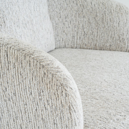 Alluring Curve Swivel Chair In Soft White Tactile Fabric | Sorelle | Hill Interiors