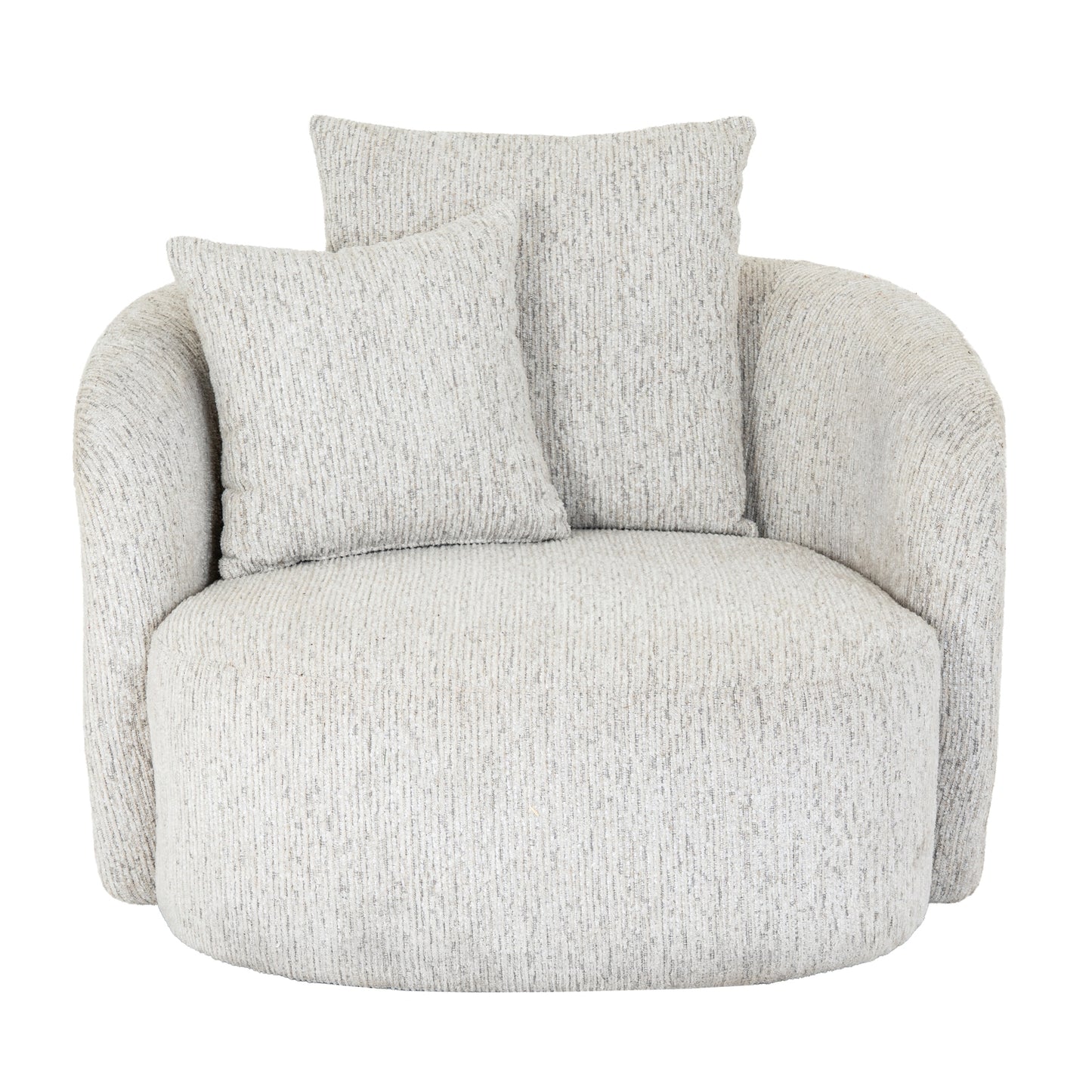 Alluring Curve Swivel Chair In Soft White Tactile Fabric | Sorelle | Hill Interiors