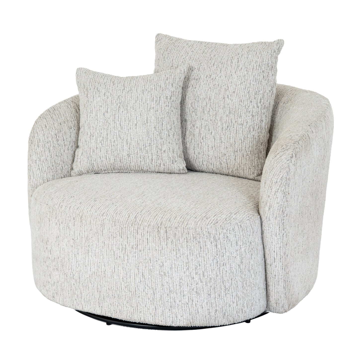 Alluring Curve Swivel Chair In Soft White Tactile Fabric | Sorelle | Hill Interiors