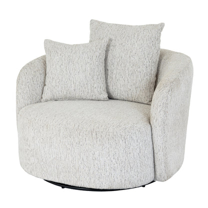 Alluring Curve Swivel Chair In Soft White Tactile Fabric | Sorelle | Hill Interiors