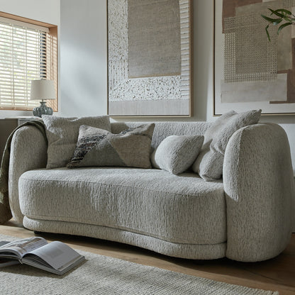 Alluring Curve Two Seater Sofa With Cushions In Plush Touch Friendly Fabric | Sorelle | Hill Interiors