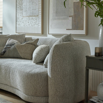 Alluring Curve Two Seater Sofa With Cushions In Plush Touch Friendly Fabric | Sorelle | Hill Interiors