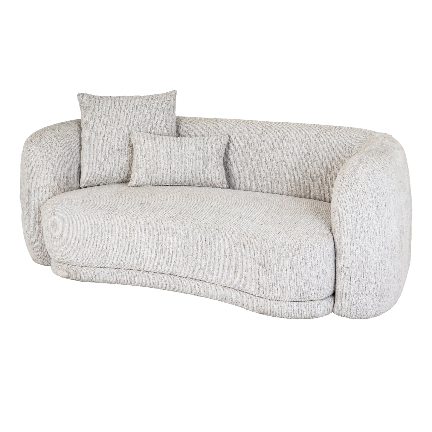Alluring Curve Two Seater Sofa With Cushions In Plush Touch Friendly Fabric | Sorelle | Hill Interiors