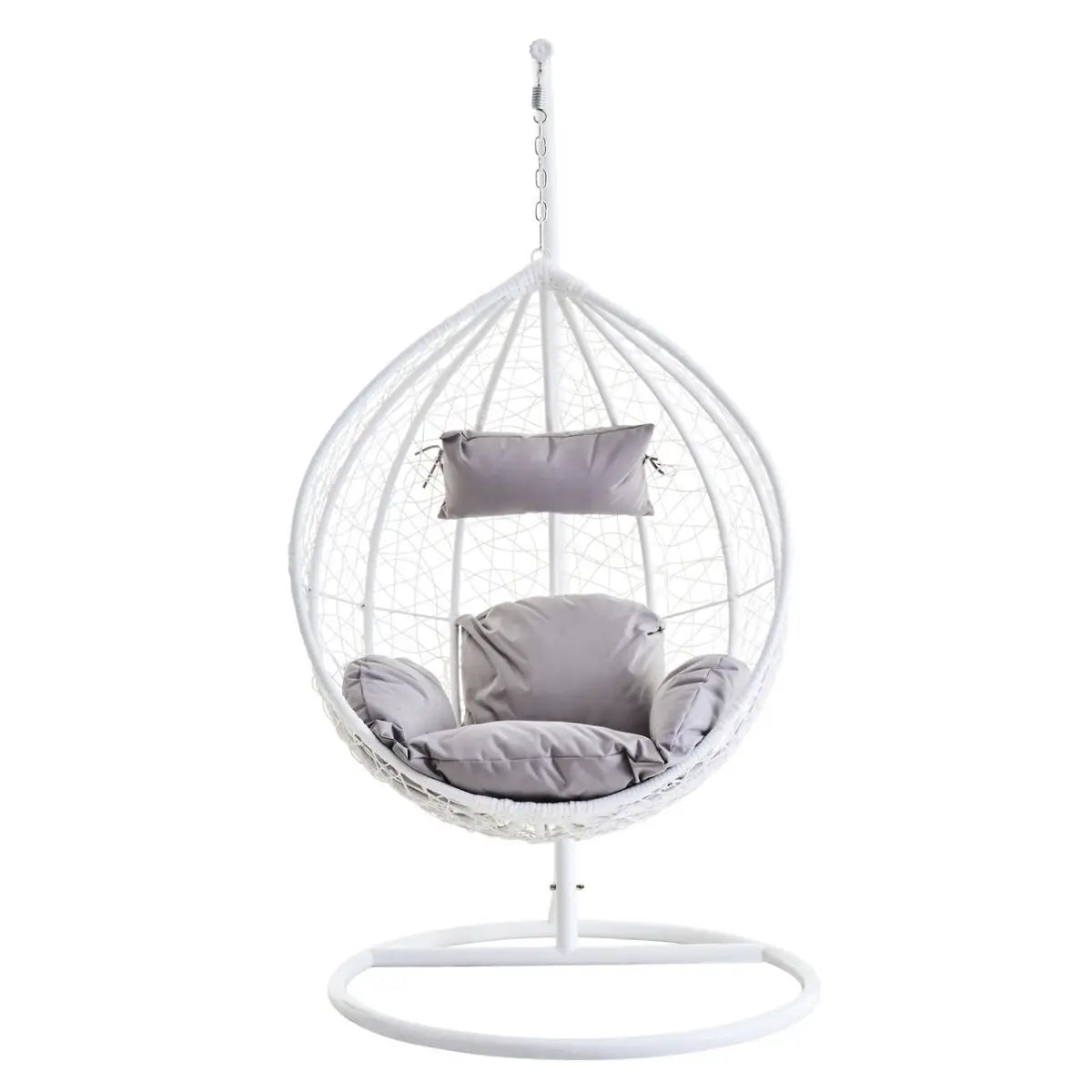 White Rattan Hanging Egg Chair - Wood Velvet