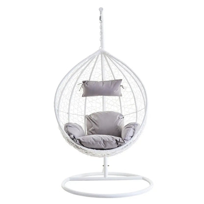 White Rattan Hanging Egg Chair - Wood Velvet