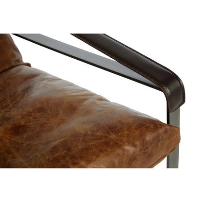 Industrial Iron Lounge Chair | Vintage Light Brown | Distressed Look
