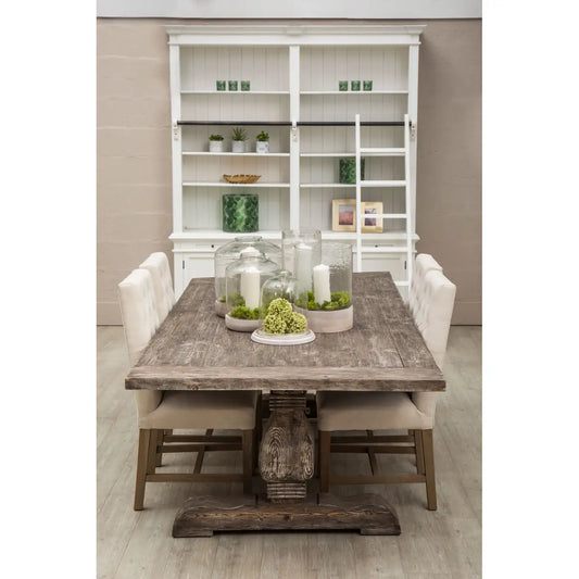 Recycled Rustic Pine Wood Large Dining Table | Carved Eco Pine