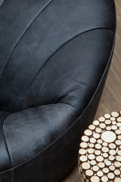 Leather Shell Accent Seat | Pleated Vintage Black