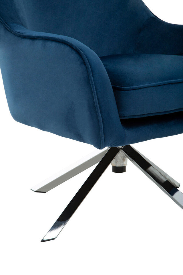 Curved Back & Flared Arm Swivel Chair In Midnight Blue Velvet | Wood Velvet - Wood Velvet
