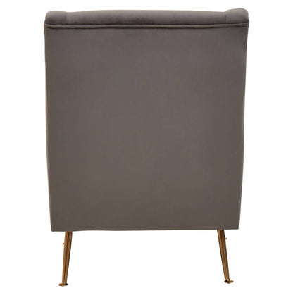 Mid-century Modern Chair In Plush Grey Velvet & Angular Gold Finish Legs | Wood Velvet - Wood Velvet