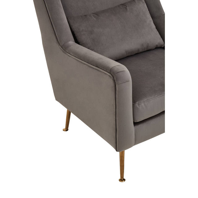 Mid-century Modern Chair In Plush Grey Velvet & Angular Gold Finish Legs | Wood Velvet - Wood Velvet