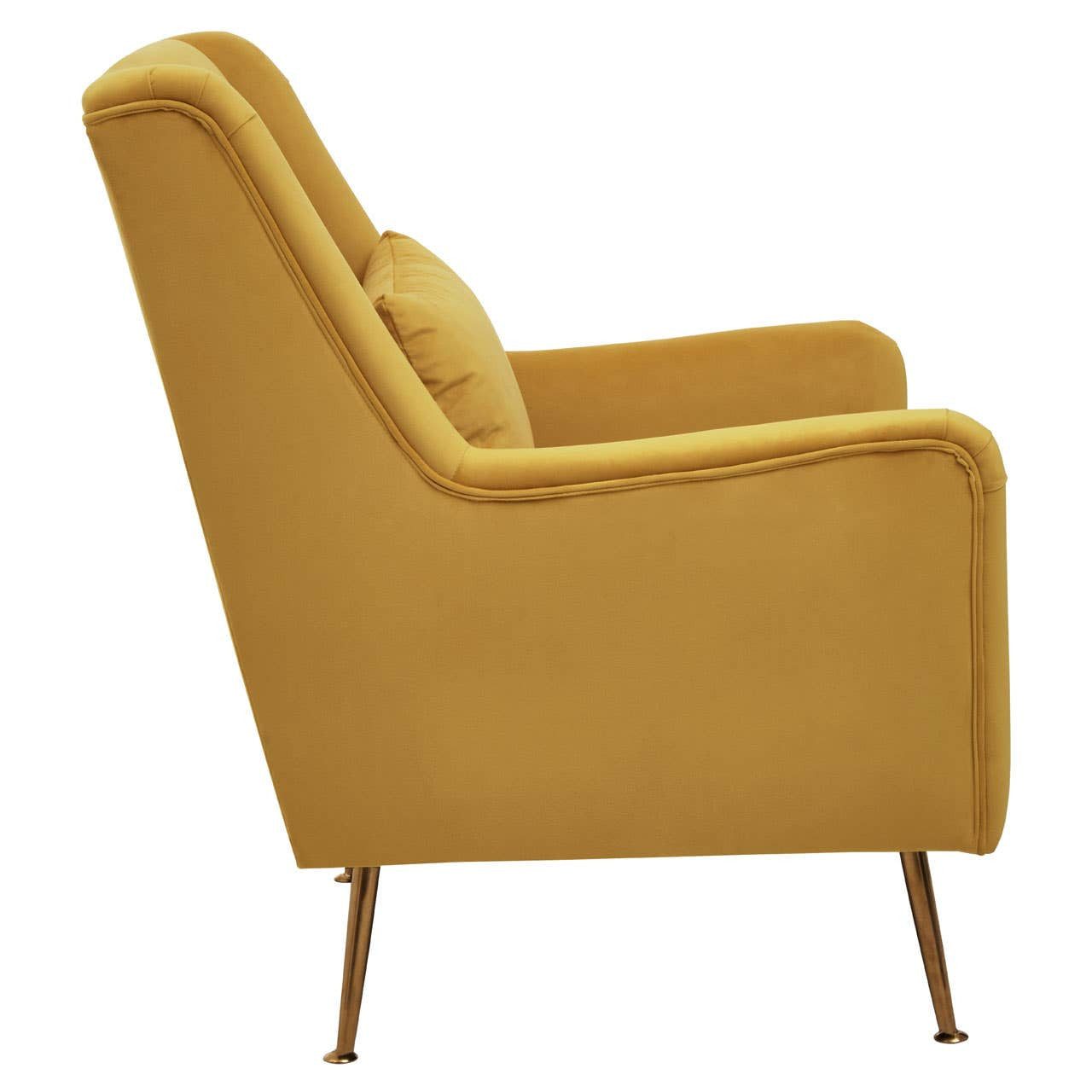 Mid-century Modern Chair In Plush Yellow Velvet & Angular Gold Finish Legs | Wood Velvet - Wood Velvet
