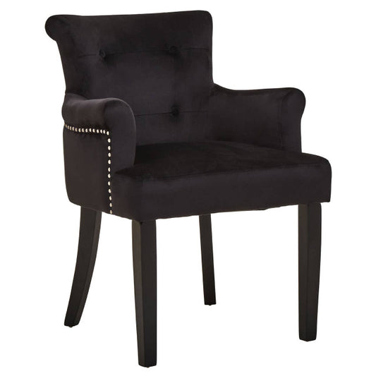 Mid-century Modern Button Back Chair In Doucet Black Velvet With Black Legs | Wood Velvet (Copy) - Wood Velvet