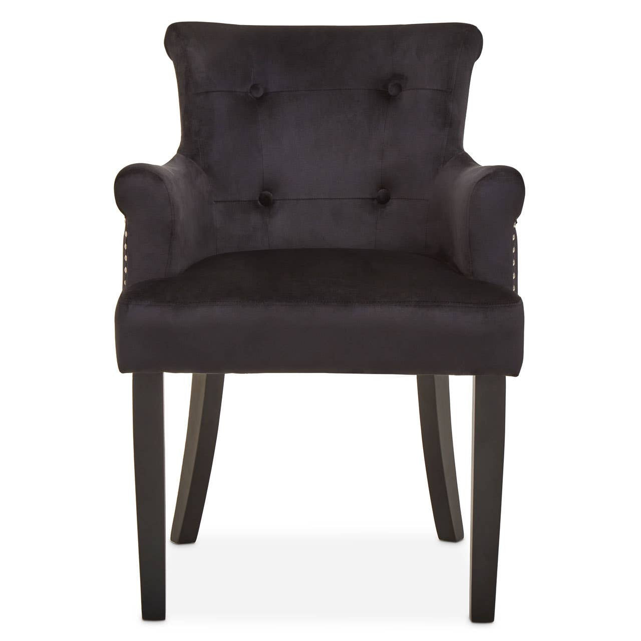 Mid-century Modern Button Back Chair In Doucet Black Velvet With Black Legs | Wood Velvet (Copy) - Wood Velvet