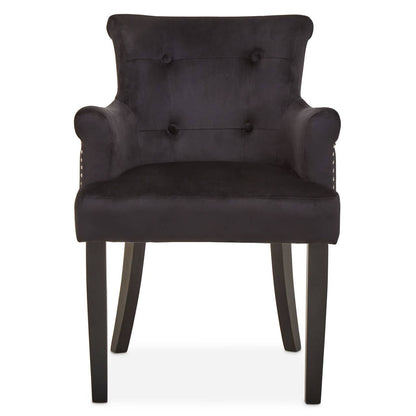 Mid-century Modern Button Back Chair In Doucet Black Velvet With Black Legs | Wood Velvet (Copy) - Wood Velvet