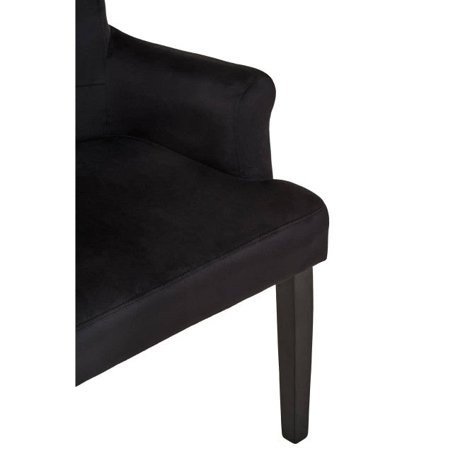 Mid-century Modern Button Back Chair In Doucet Black Velvet With Black Legs | Wood Velvet (Copy) - Wood Velvet