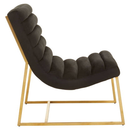Ribbed Velvet Black and Matte Gold Lounge Chair | Vogue | Wood Velvet - Wood Velvet