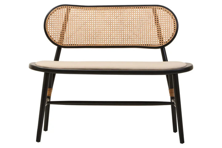 Rattan Bench In Black Elm Wood Frame | Phili Range - Wood Velvet