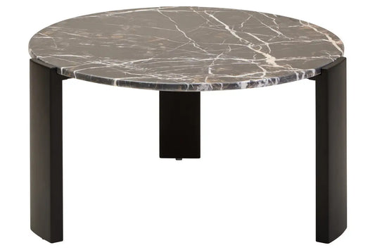 Large Round Marble Top Coffee Table In Black | Organic Veining | Acacia