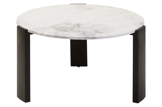 Large Round Marble Top Coffee Table In White | Organic Veining | Acacia