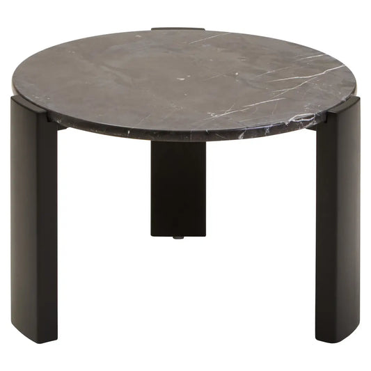 Round Marble Top Coffee Table In Black | Organic Veining | Acacia
