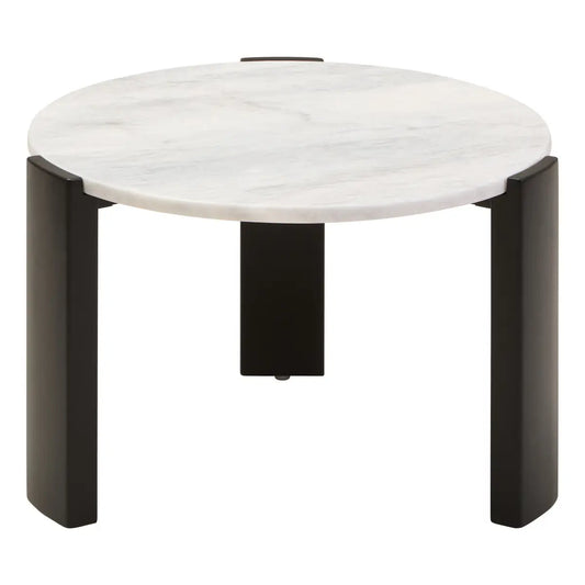 Round Marble Top Coffee Table In White | Organic Veining | Acacia