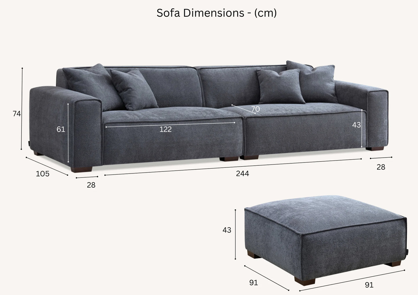 Dakota Sofa Range In Charcoal Boucle