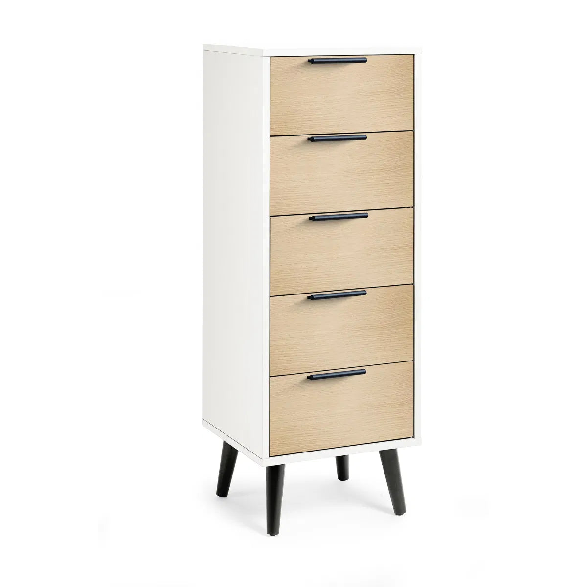 Julian Bowen 5 Drawer Chest In White & Oak Accents | Alba - Wood Velvet
