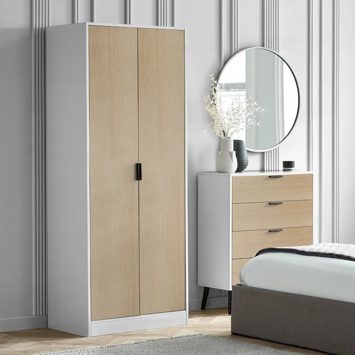 Julian Bowen 2 Door Wardrobe In White & Oak Accents | Alba - Wood Velvet