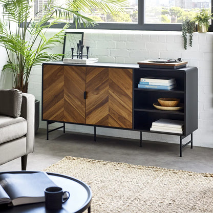 Julian Bowen Bold Chevron Wood 2 Door Sideboard With Curved Black Frame | Alvin Range | Wood Velvet