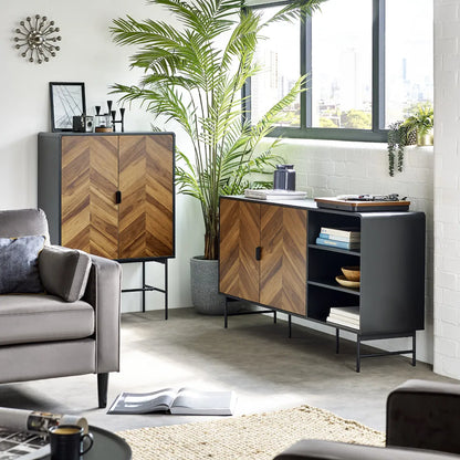 Julian Bowen Bold Chevron Wood 2 Door Sideboard With Curved Black Frame | Alvin Range | Wood Velvet