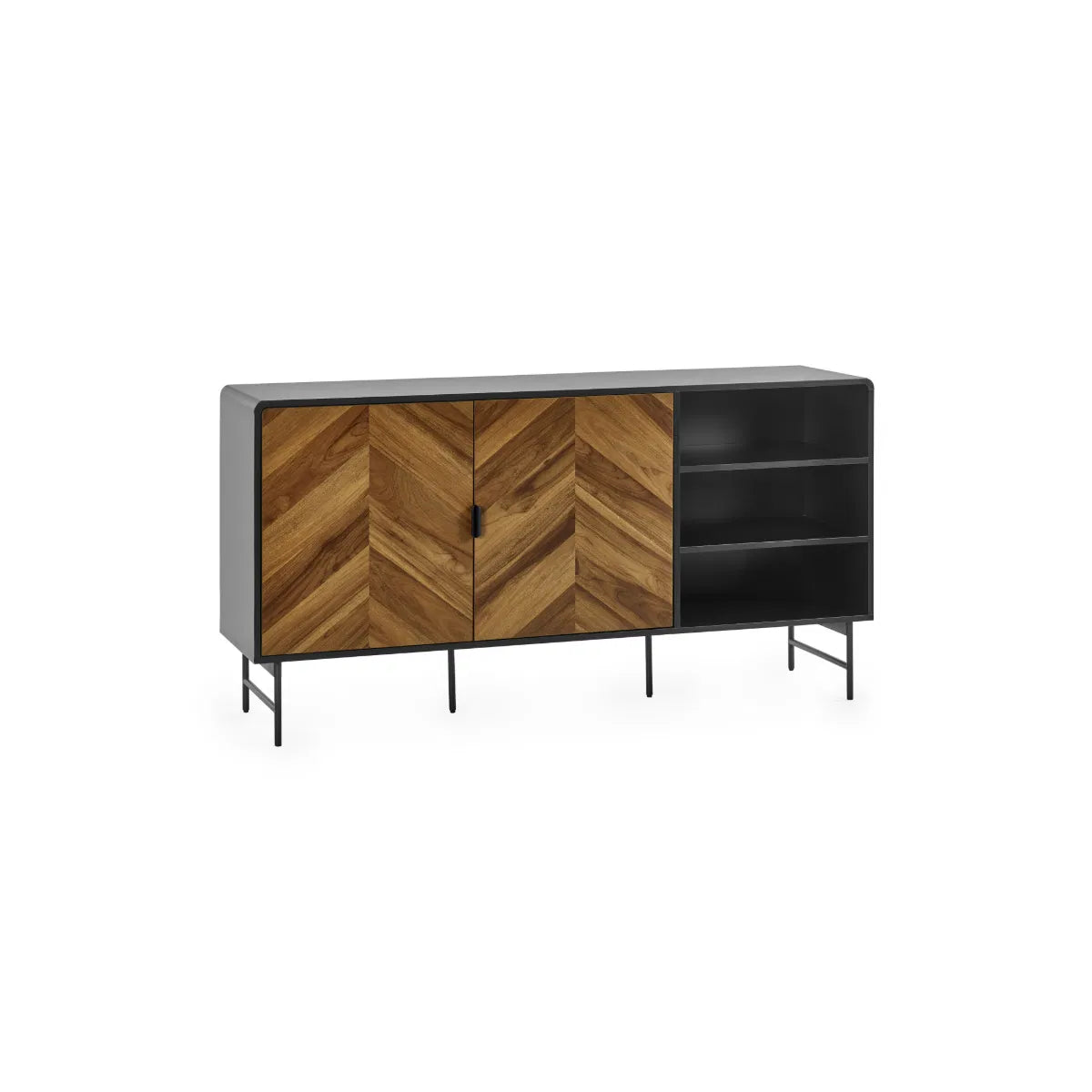 Julian Bowen Bold Chevron Wood 2 Door Sideboard With Curved Black Frame | Alvin Range | Wood Velvet