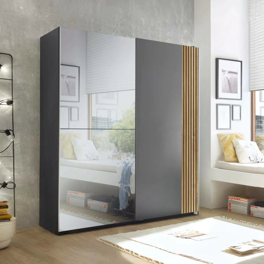 Mirrored Space-saving Panelled Sliding 2 Door Wardrobe | Berno Range | Julian Bowen