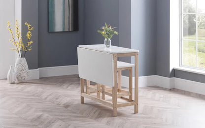 Space Saver Bar Table & Stool Set in White & Natural Wood | Bergen Range | Julian Bowen - Wood Velvet