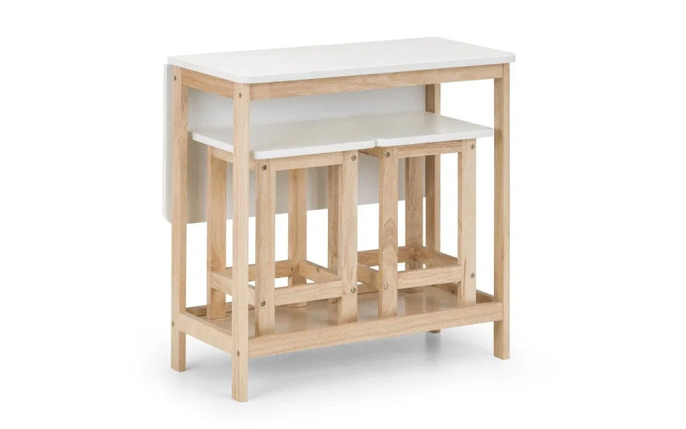 Space Saver Bar Table & Stool Set in White & Natural Wood | Bergen Range | Julian Bowen - Wood Velvet