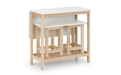 Space Saver Bar Table & Stool Set in White & Natural Wood | Bergen Range | Julian Bowen - Wood Velvet