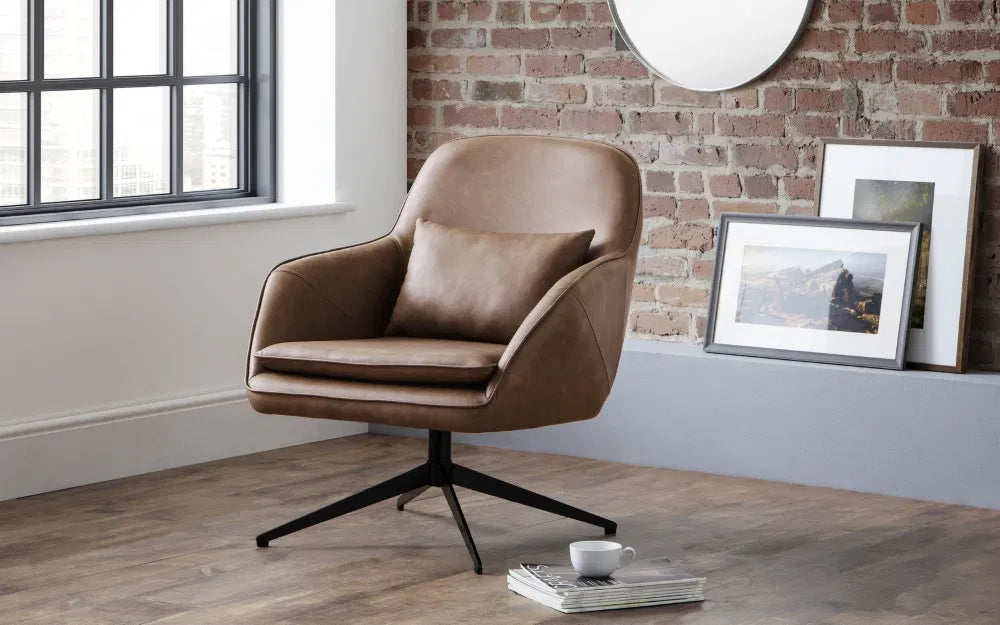 Industrial Brown Faux Leather 360 Swivel Chair | Bowery | Julian Bowen - Wood Velvet