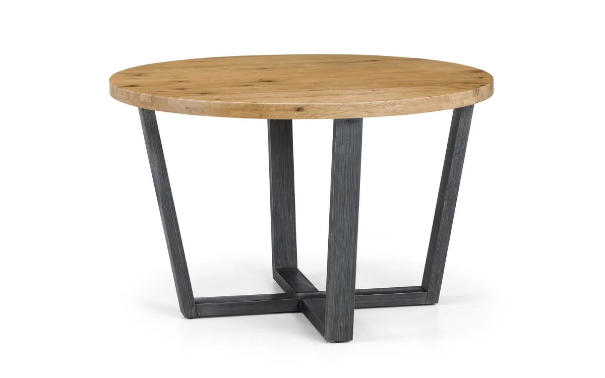 Julian Bowen Industrial Round Dining Table In Solid Natural Oak | Brooklyn Range | Wood Velvet