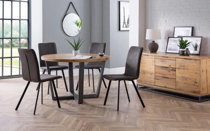 Julian Bowen Industrial Round Dining Table In Solid Natural Oak | Brooklyn Range | Wood Velvet